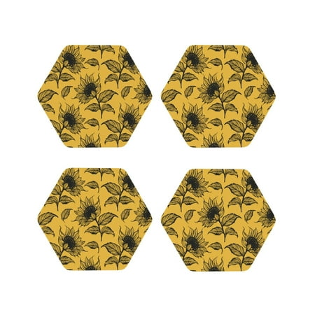 

Tideii Autumn Sunflower for Leather Coasters 4 Pieces Anti-fouling and Anti-scalding Decorative Coasters Suitable for Restaurants Kitchens Coffee Shops-Hexagon