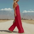 thumbnail image 5 of Linen Jumpsuit for Women Playsuits Wide Leg Dressy Pants Overall Ladies Summer Casual Dungarees Romper with Pockets Red L, 5 of 7