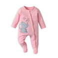 thumbnail image 3 of Newborn Baby Girl 2 Pack Long Sleeve Romper Clothes Cartoon Elephant Pattern Outfit Set Pink & White, 3 of 7