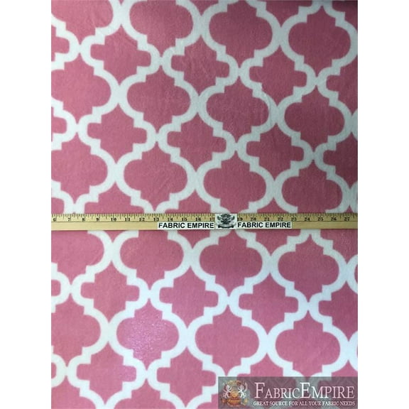 Fleece Printed Fabric MOROCCAN MOSAIC PINK WHITE / 58" Wide / Sold by the yard