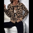thumbnail image 4 of Suéter con Estampado de Leopardo para Mujer, con Lazo Frontal, Larga, Cuello Redondo, Cárdigan de Punto Abierto, Ropa Informal Holgada. Marrón S, 4 of 10