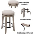 thumbnail image 5 of Farmhouse Linen Round Bar Stools Set of 4, 360° Swivel 25.6" Counter Height Stools with Solid Wood Legs Backless Low Barstools with Footrest for Home Bar Kitchen Island, Beige, 5 of 9