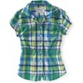 thumbnail image 1 of Aeropostale Camisa con botones a cuadros para mujer, verde, grande Aeropostale Camisa con botones, 1 of 1