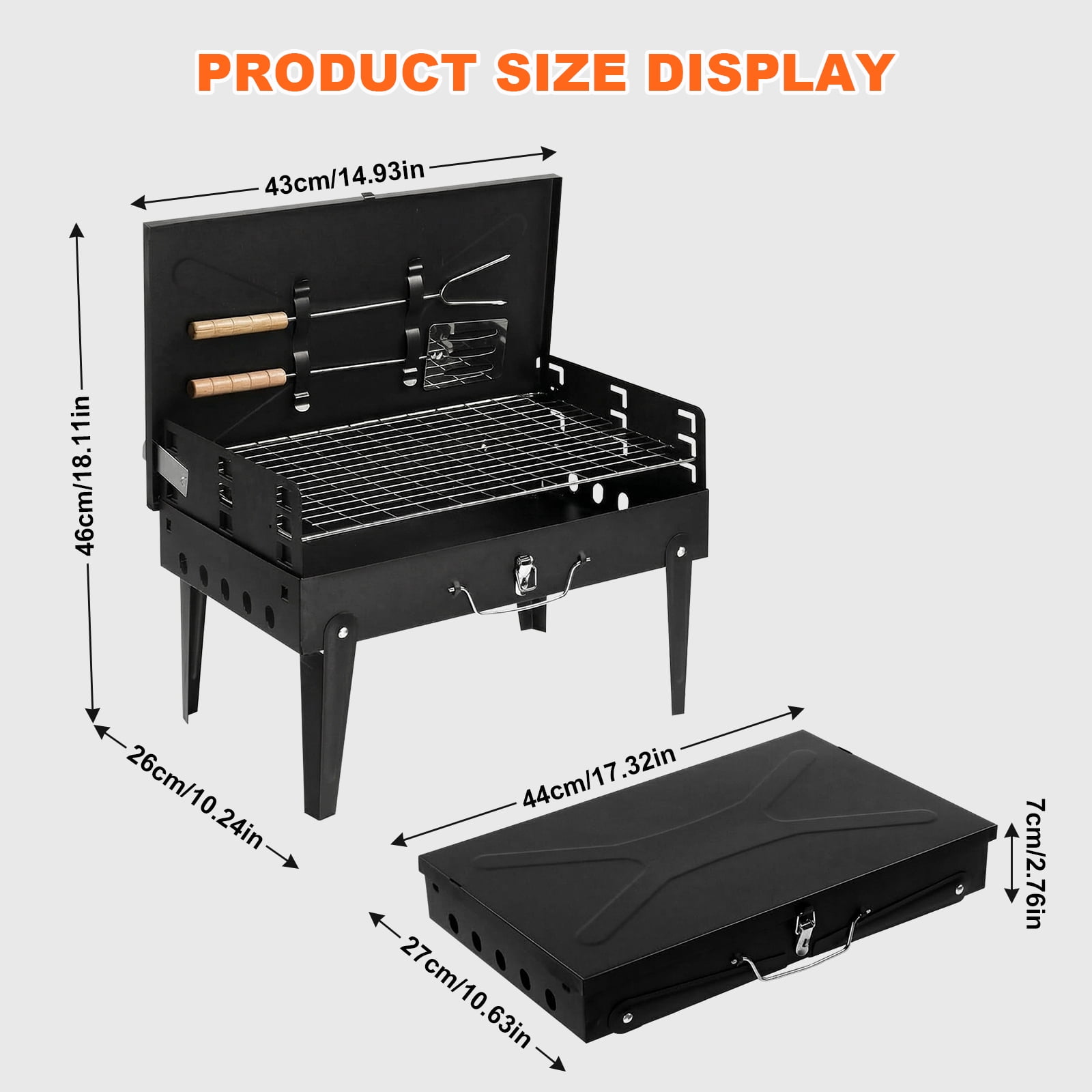 Eurhowing 15 Inch Portable Charcoal Grill, Heavy Duty Outdoor BBQ Grill, Tabletop Charcoal Barbecue for Camping, Tailgating & Picnic