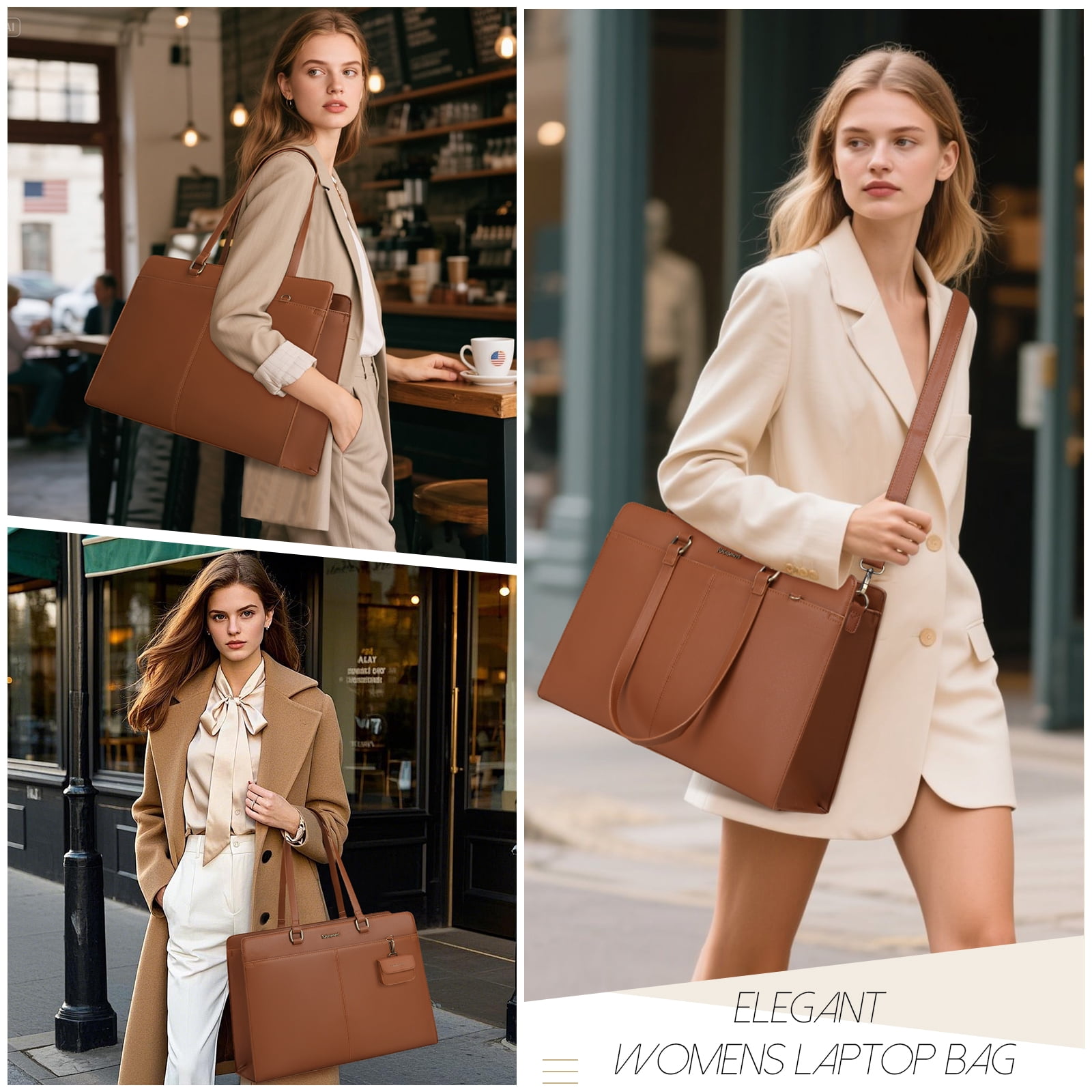 RAINSMORE Laptop Bag for Women 15.7 inch Laptop Tote Briefcase Waterproof Leather Computer Bag Work Tote Bags,Brown