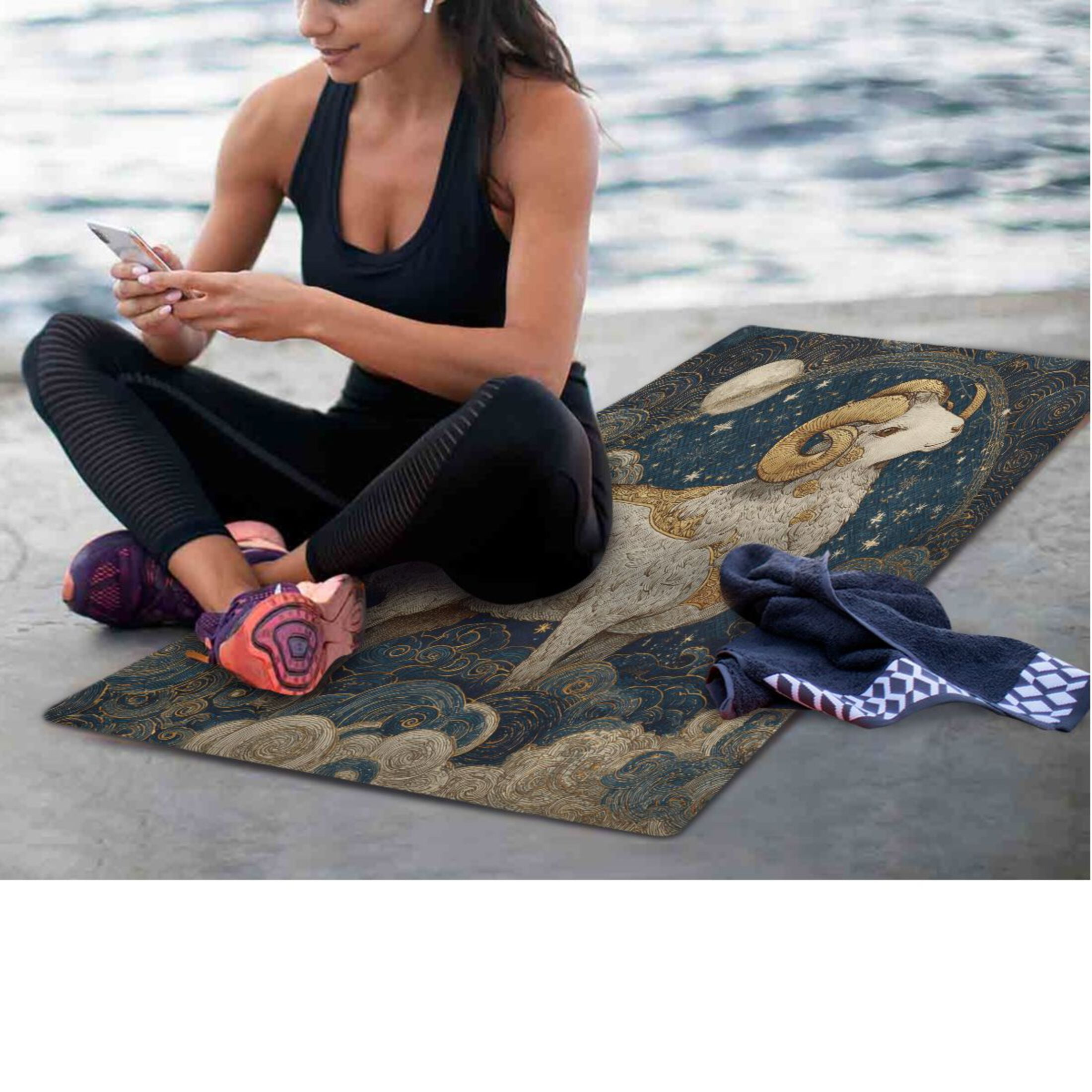 BZSMCE Yoga Mat Women Fitness Mat Stellar Ornate Ram Pattern