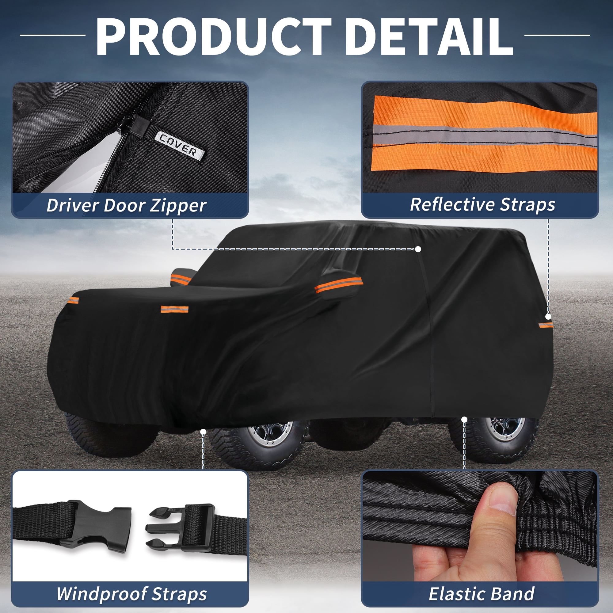 Unique Bargains Car Cover 210D-PU Oxford Outdoor Full Car Cover Waterproof Windproof Black for Ford Bronco
