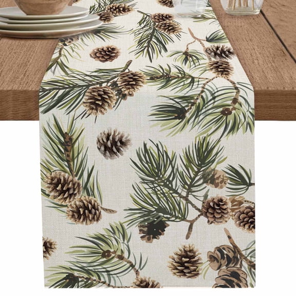 nqOlkjepod Sage Green Christmas Table Runner 48 Inches Long Farmhouse Dress Scarves, Rustic Pine Cones Xmas Botanical Dining Tablerunner for Coffee Table/Kitchen Island/Party Décor, 13" x 48"