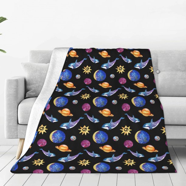 Balery Whales In Space Manta de Felpa Suave y Acogedora – Cobija de Franela Aterciopelada para Cama, Lavable y Cálida para Sofá, Mascotas, Transpirable-80"x60"