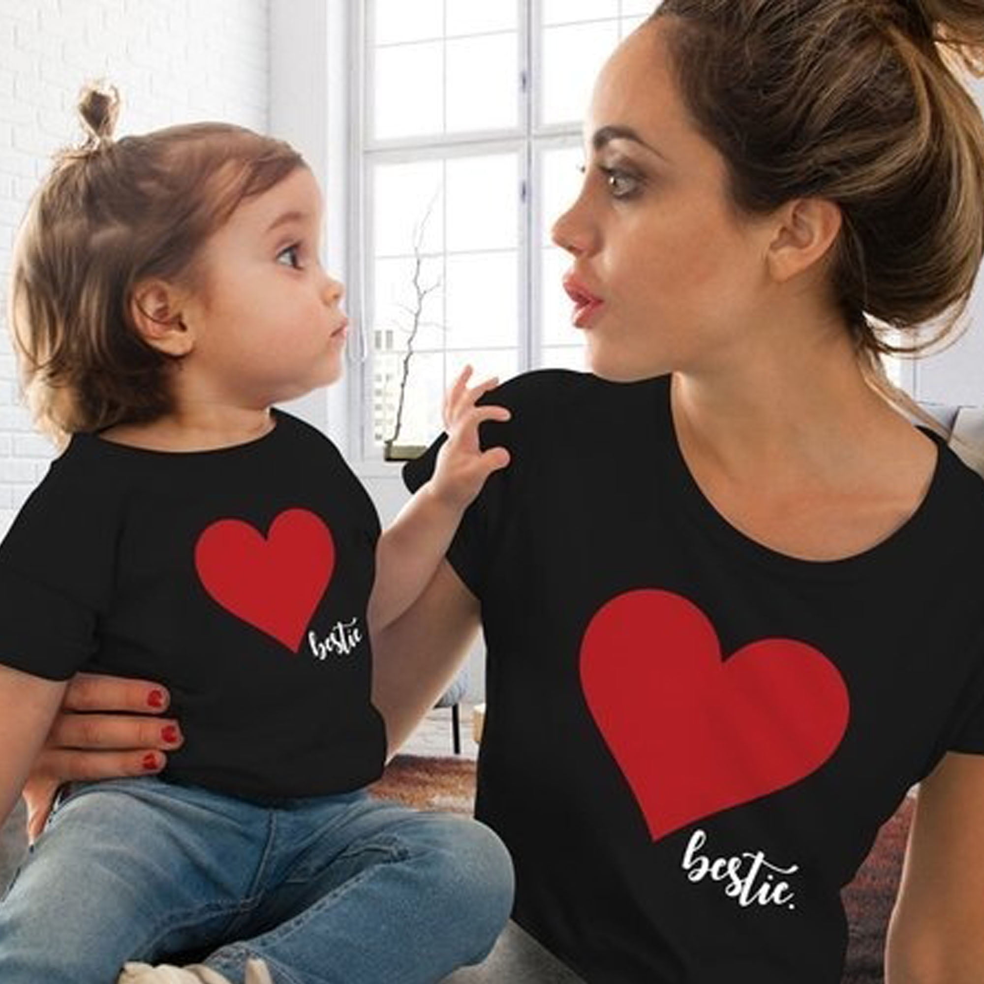 Family Short Sleeve Tops Mother Kids Daughter  Casual T-shirt Matching Outfit