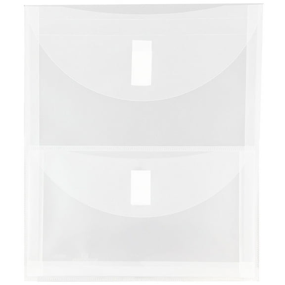 JAM Paper Plastic Multi Pocket Envelopes, Clear, Hook & Loop, 9.75 x 11.5, 12 per Pack