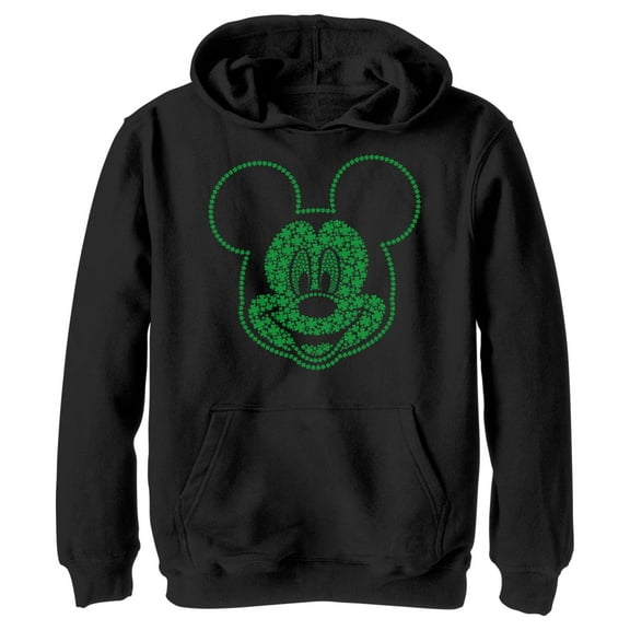 Boy's Mickey & Friends Mickey Mouse Clover Big Smile  Pull Over Hoodie Black Medium