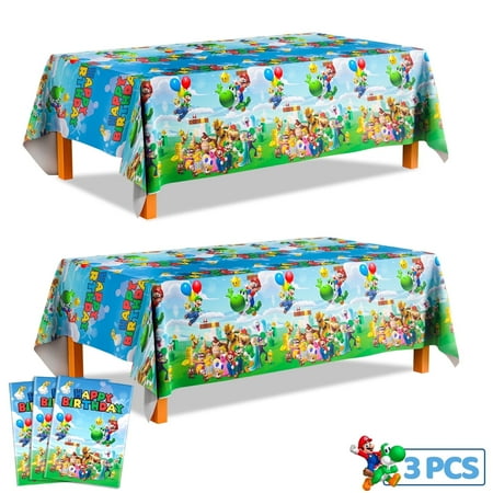Super Mario Birthday Party Supplies - Super Mario Tablecloth, 3pcs Mario Bros Table Cover - 42.5" x 70.8", for Boys Kids Mario Brothers Birthday, Mario Theme Party Supplies