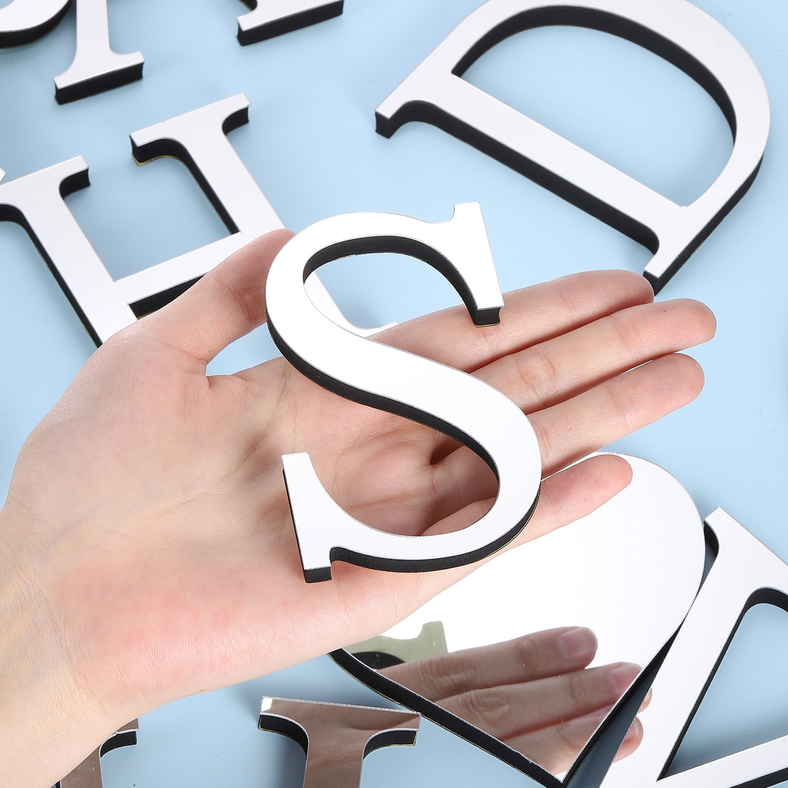 Unique Bargains 3D Acrylic Alphabet Mirror Wall Stickers Letter Sign Silver S Shape
