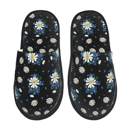 

Slippers for Women/Men - Blue White Daisies Flowers Soft Plush Warm Slip-on Slippers House Slippers Indoor House Shoes