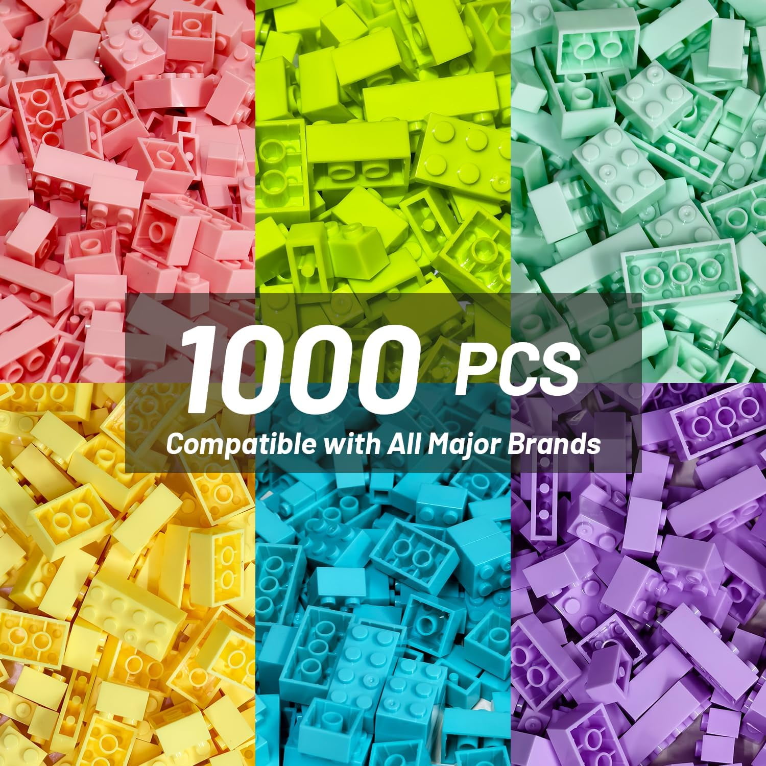 Pairez Toys Classic Bricks 1000 Pieces Set, Basic Bricks in 6 Size & Pastel Color, Building Blocks Toys for Kids 4+