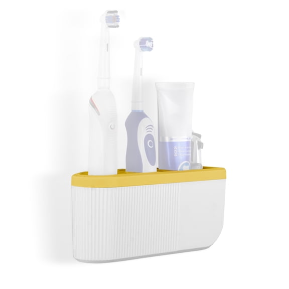 Linkidea Wall Mount Electric Toothbrush Holder for Bathroom, Self Adhesive 2 Slots Toothpate Hanger Organizer Compatible with Oral-B iO Series, Philip Sonicare Protective Clean (Yellow)