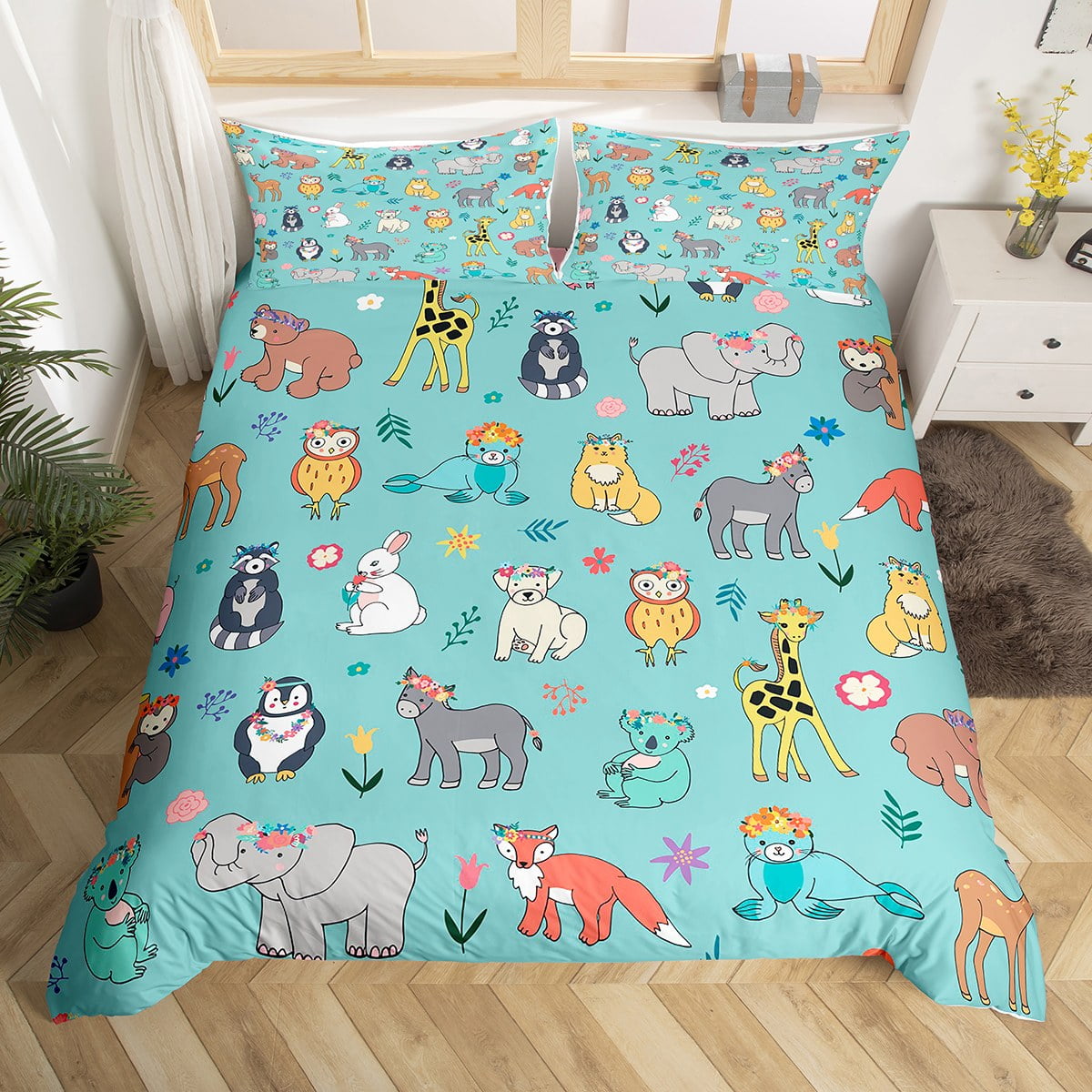 Cute Bedding Set Cartoon Animals Comforter Cover for Toddlers,Raccoon