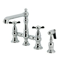 Kingston Brass KS7271BEXBS Essex Two-Handle 4-Hole Deck Mount Bridge Kitchen Faucet with Brass Side Sprayer in Polished Chrome