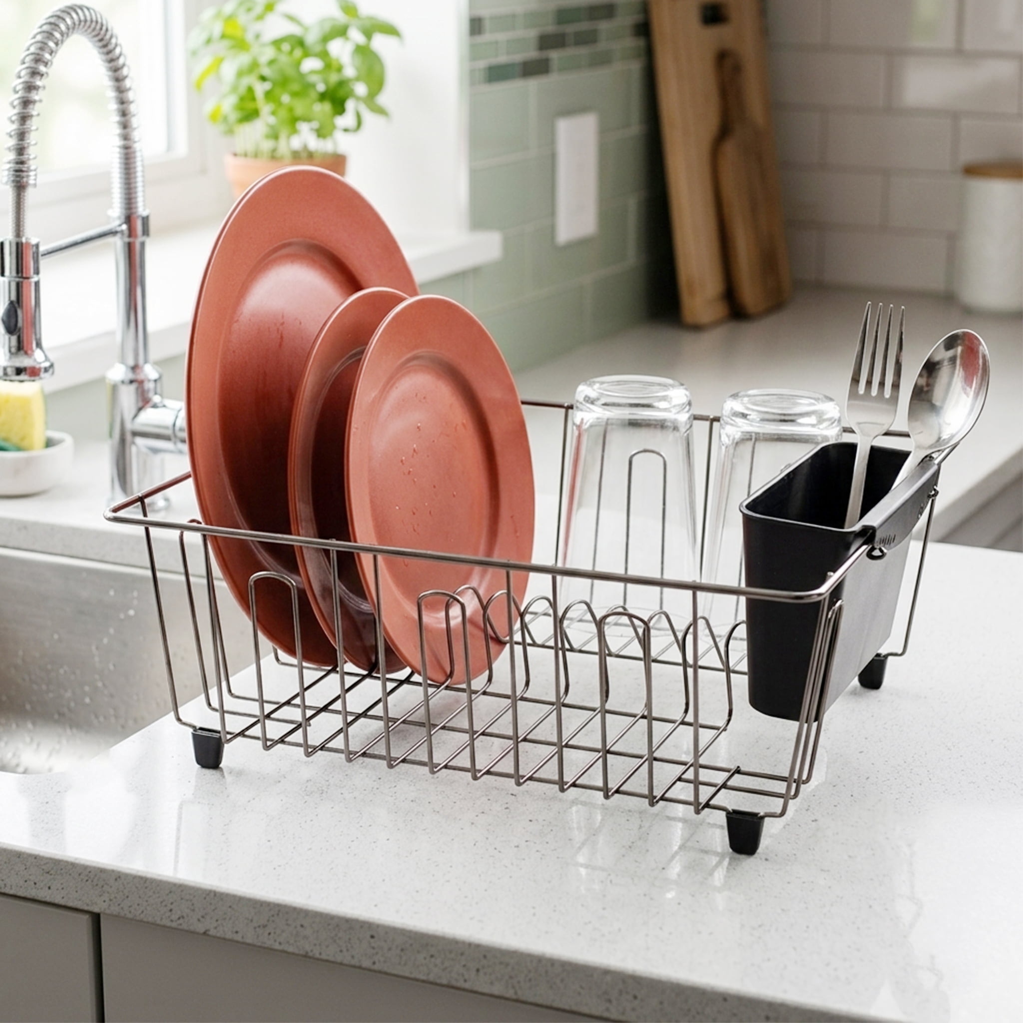 (2 pack) Mainstays Small Dish Drainer Rack - Chrome/Black