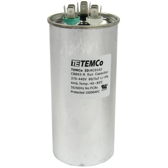 TEMCo 80 5 uF Dual Run Capacitor CBB65, 80/5 MFD, 370-440V, Round, 50/60Hz