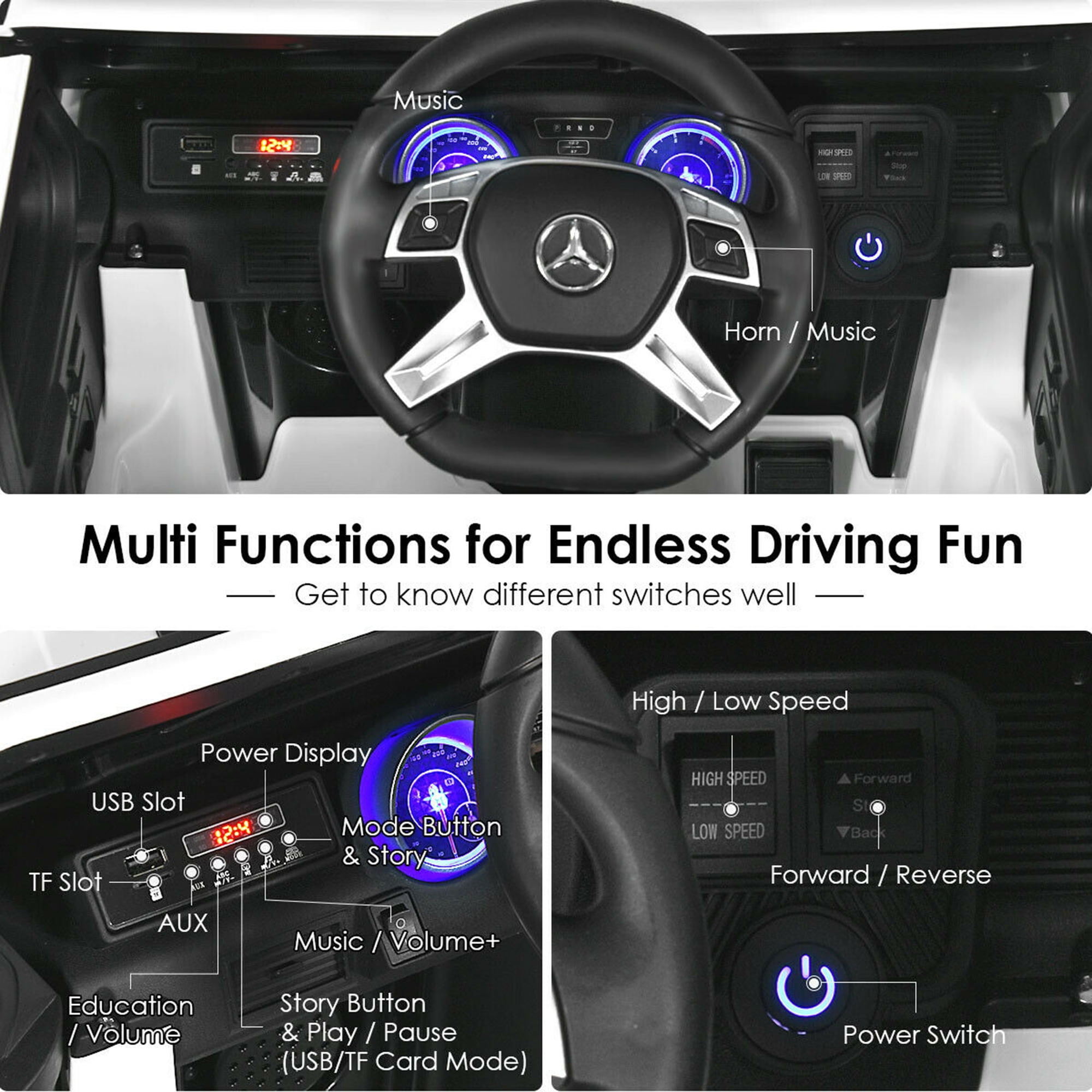 Gymax 12V Licensed Mercedes-Benz Kids Ride On Car RC Motorized Vehicles w/ Trunk White