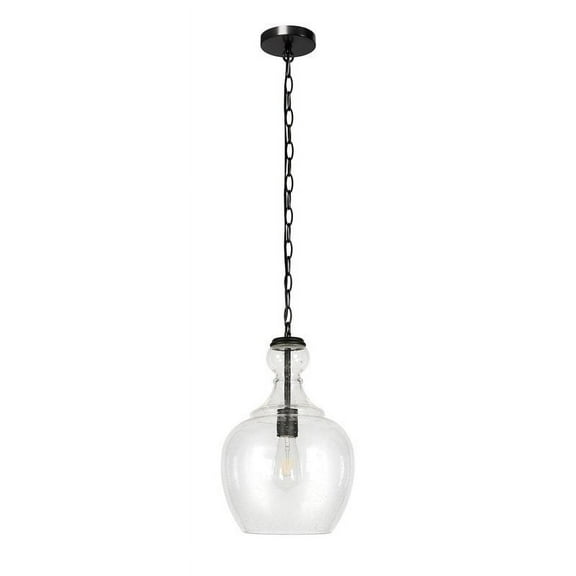 Evelyn&Zoe Verona 11" Wide Pendant with Glass Shade in Blackened Bronze/Clear