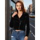 thumbnail image 2 of Women's Velvet Zipper Lapel Collar Moto Biker Jacket Black S, 2 of 7