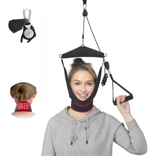 Neck traction device neck stretcher for neck pain relief with red light therapy portable cervical traction device neck hammock and shoulder relaxer, n