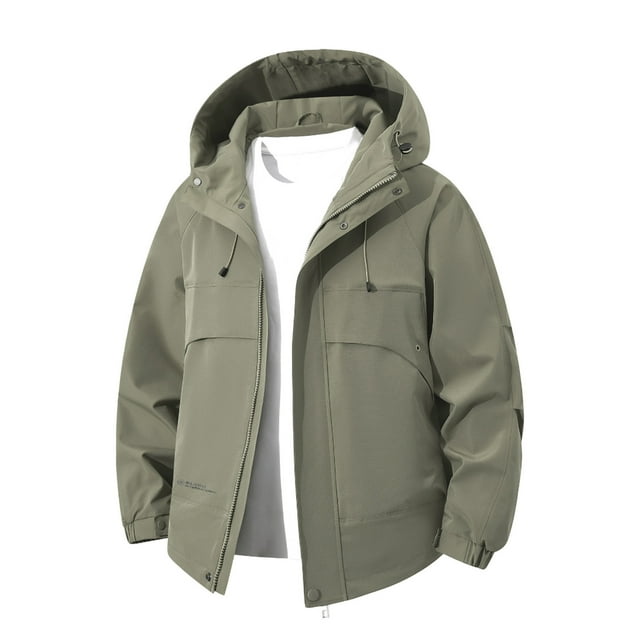 MIASHUI Veste Homme Printemps Automne Couleur Unie à Capuche Style Sport Décontracté Extérieur Vert Armée,TG