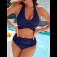 thumbnail image 4 of Traje de Baño de Dos Piezas con Control de Abdomen para Mujer, Bikini de Cintura Alta, 2025 Azul Marino L, 4 of 9