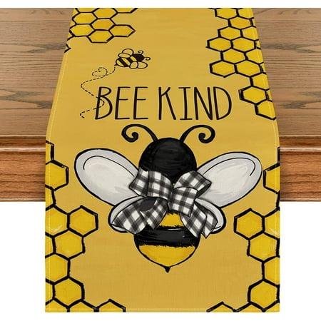 

Spring Yellow Little Bee Table Runner Seasonal Summer Kitchen Dining Table Decoration for Home Wedding Party Decor Tablecloth