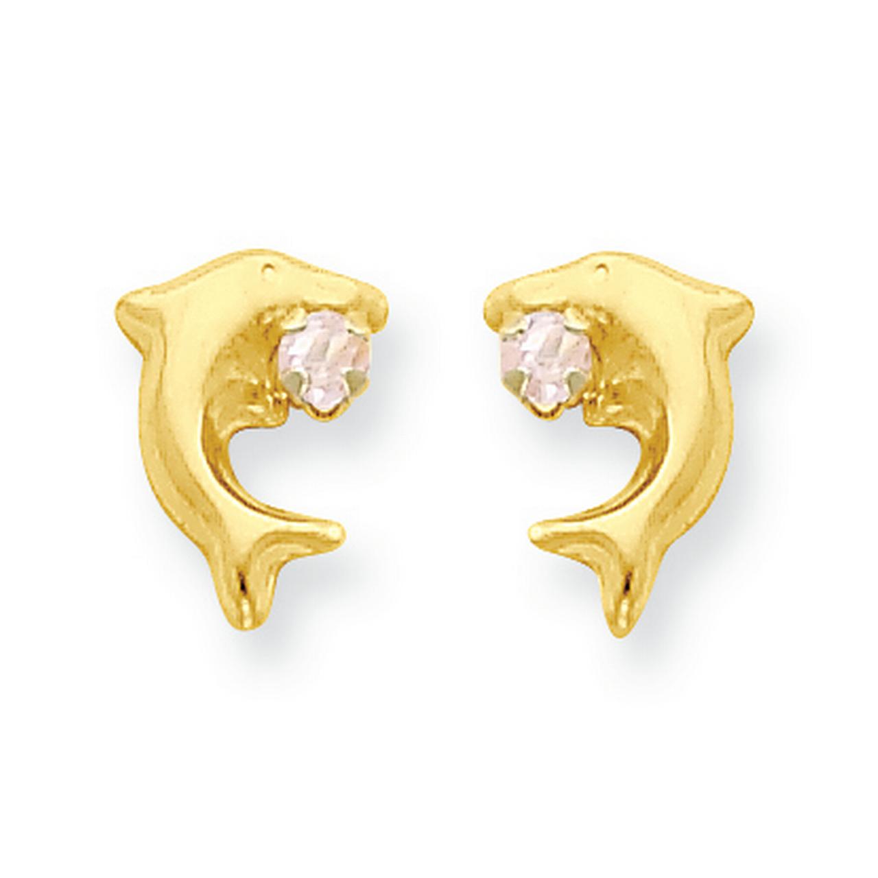 14k Madi K CZ Childrens Dolphin Post Earrings in 14k Yellow Gold