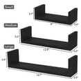 thumbnail image 3 of Gloss Glossy Black Finish Set of 3 Easy Mounted U Shaped Floating Float Wall Shelf Shelves for Bathroom Kitchen or Livingroom, 3 of 7