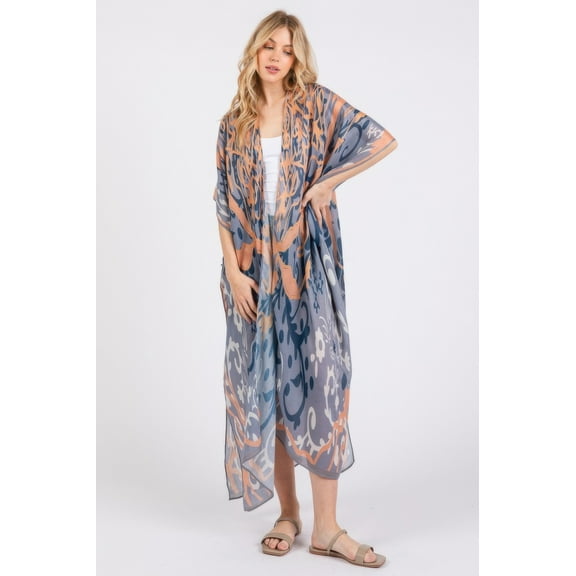 Boho Print Open Front Long Kimono