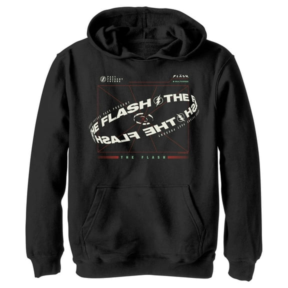Boy's The Flash Multiverse Curved Logo  Pull Over Hoodie Black Large