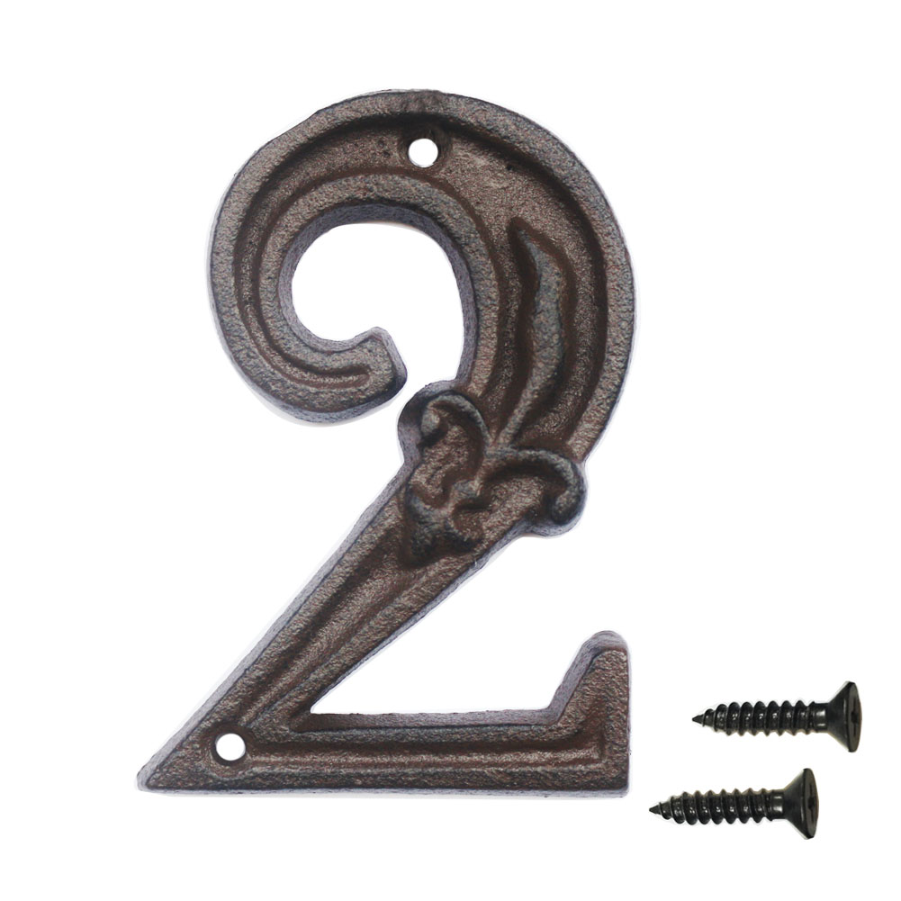 4.6" Cast Iron House Numbers- Solid & Heavy Duty Rustic Decorative Numbers with Fleur De Lis Design for House Home Address Plaque Garden Yard Post Mailbox Hanging Wall Sign Letters Decor - image 1 of 5