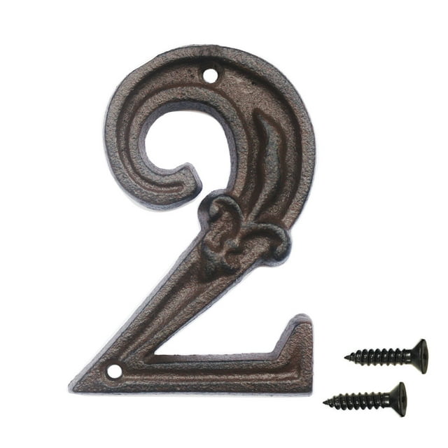 4.6" Cast Iron House Numbers- Solid & Heavy Duty Rustic Decorative Numbers with Fleur De Lis Design for House Home Address Plaque Garden Yard Post Mailbox Hanging Wall Sign Letters Decor
