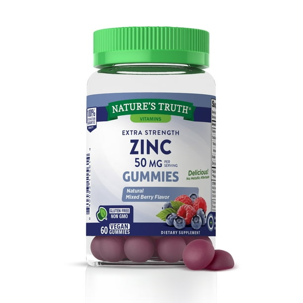 Zinc Gummies 50mg 60 count Vegan, NonGMO & Gluten Free Supplement Mixed Berry Flavor