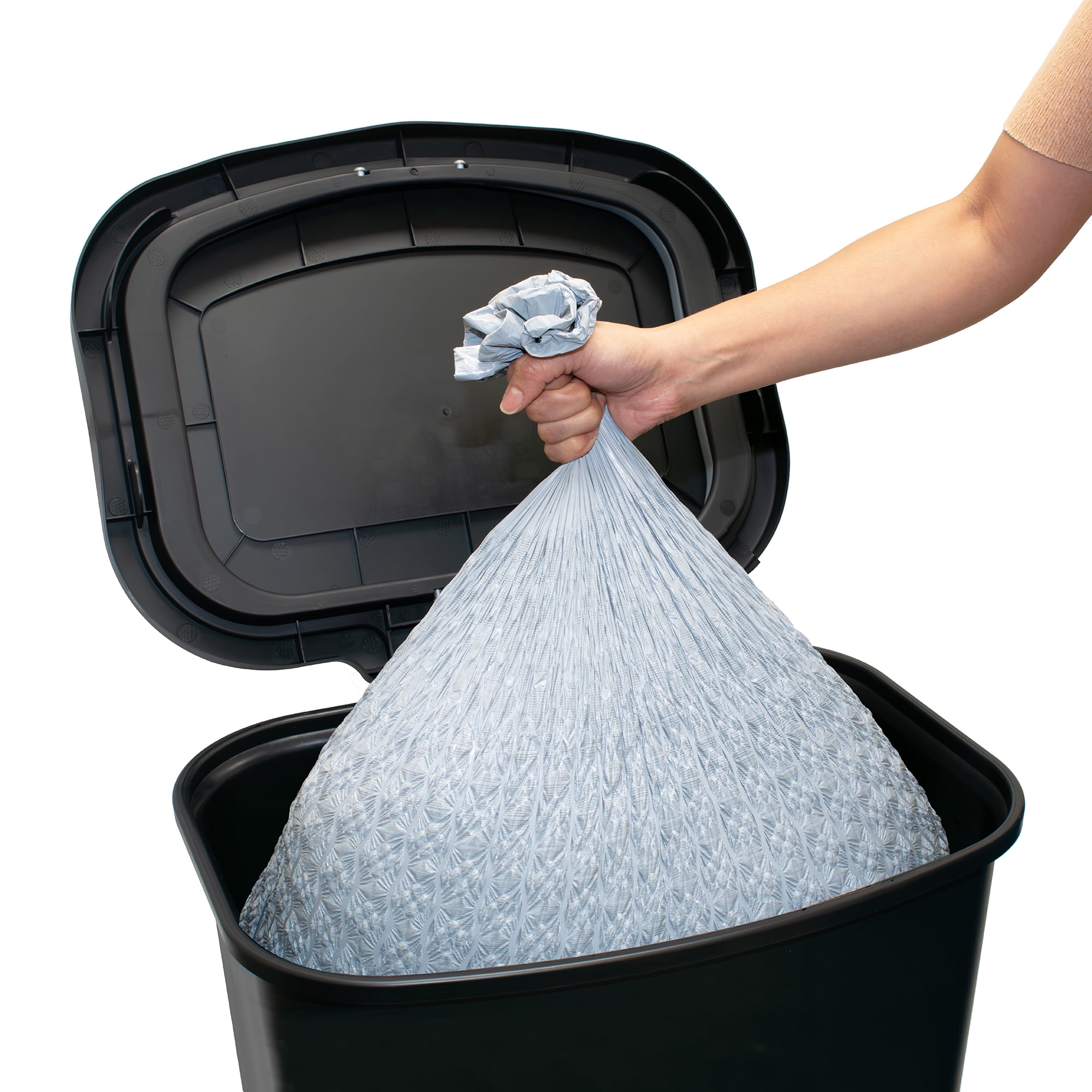 Glad Kitchen Trash Can with Lid, Stainless Foot Pedal and Garbage Bag Rings, 20 Gal, Black
