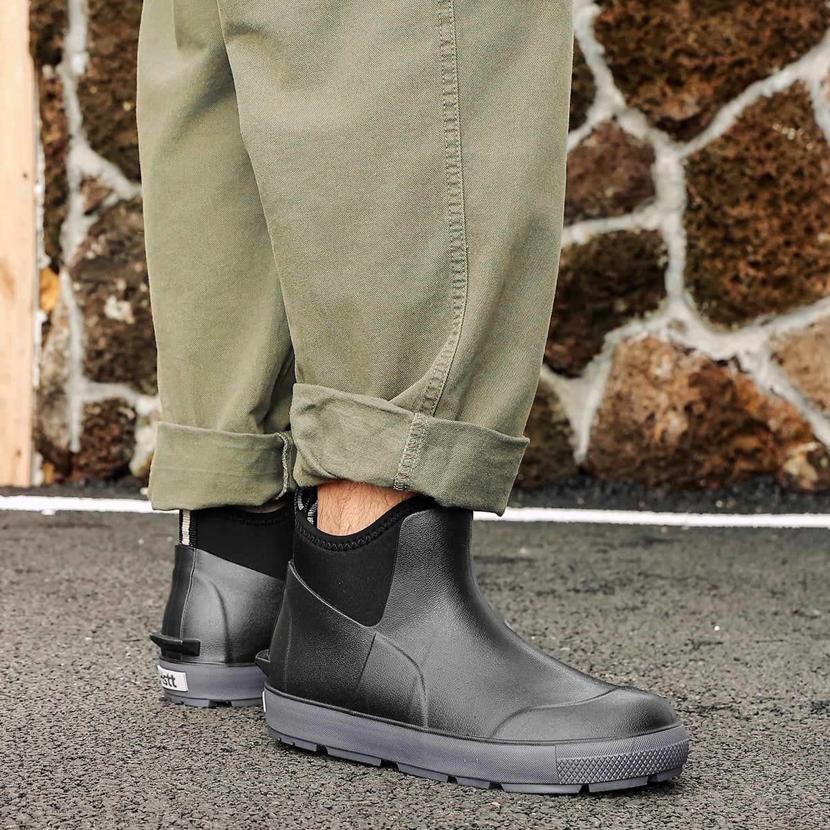 Lcamaw Men's Deck Boots, Waterproof Ankle Rain Boots with Anti-Slip Traction, Rubber Garden & Fishing Boots for Boating, Camping, Farming & Outdoor Work