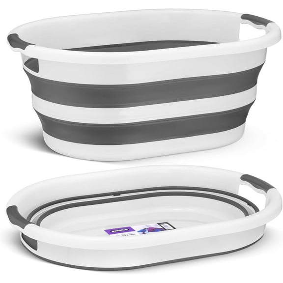 Collapsible Laundry Basket Holder, Clothing Storage, Picnic Collapsible Bin, 50 L Laundry Tub Space-Saving Laundry Accessories, Grey Plastic Laundry Basket, by Superio