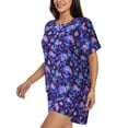 thumbnail image 2 of Uemuo Skull daisy purple Pattern Women's Short-Sleeved Pajama, Button-Front Loungewear, 2-Piece Summer Sleepwear, Elastic Drawstring Shorts-3X-Large, 2 of 7