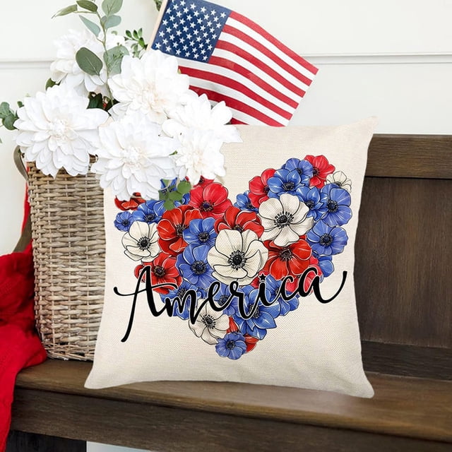 Fundas de cojín del 4 de julio | Diseño de bandera patriótica | Fundas de lino de 45 x 45 cm | Cremallera oculta | Decoración multicolor para sofá, dormitorio
