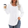thumbnail image 2 of kpmatpey Tunic Tops for Women Crew Neck Long Sleeve Ruched Shirts Solid Color Loose Casual Fall Blouse, 2 of 5