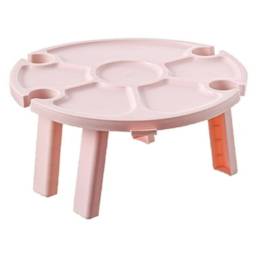 Foldable Wine Table Portable Sturdy Structure Easy to Clean Snack Tray Table for Hiking Park Beach Pink