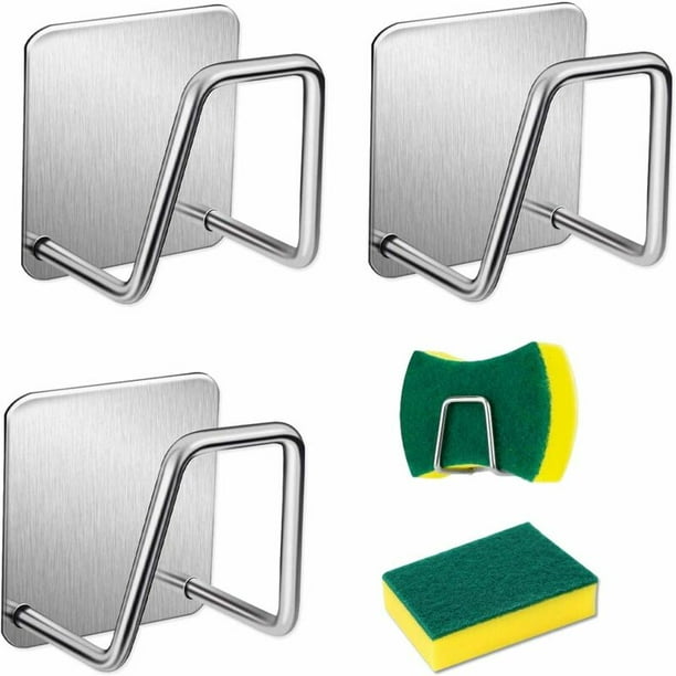 Soporte de esponja de 3 piezas, soporte de esponja de cocina, soporte de esponja adhesivo, soporte de esponja autoadhesivo para fregadero de cocina de secado rápido, soporte de esponja de acero inoxi JAMW Sencillez