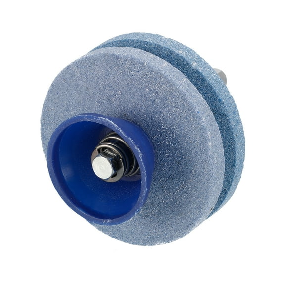Lawn Mower Blade Sharpener, Universal Double Layer Corundum Mower Blade Grinder Stone Wheel for Power Hand Drill, Blue