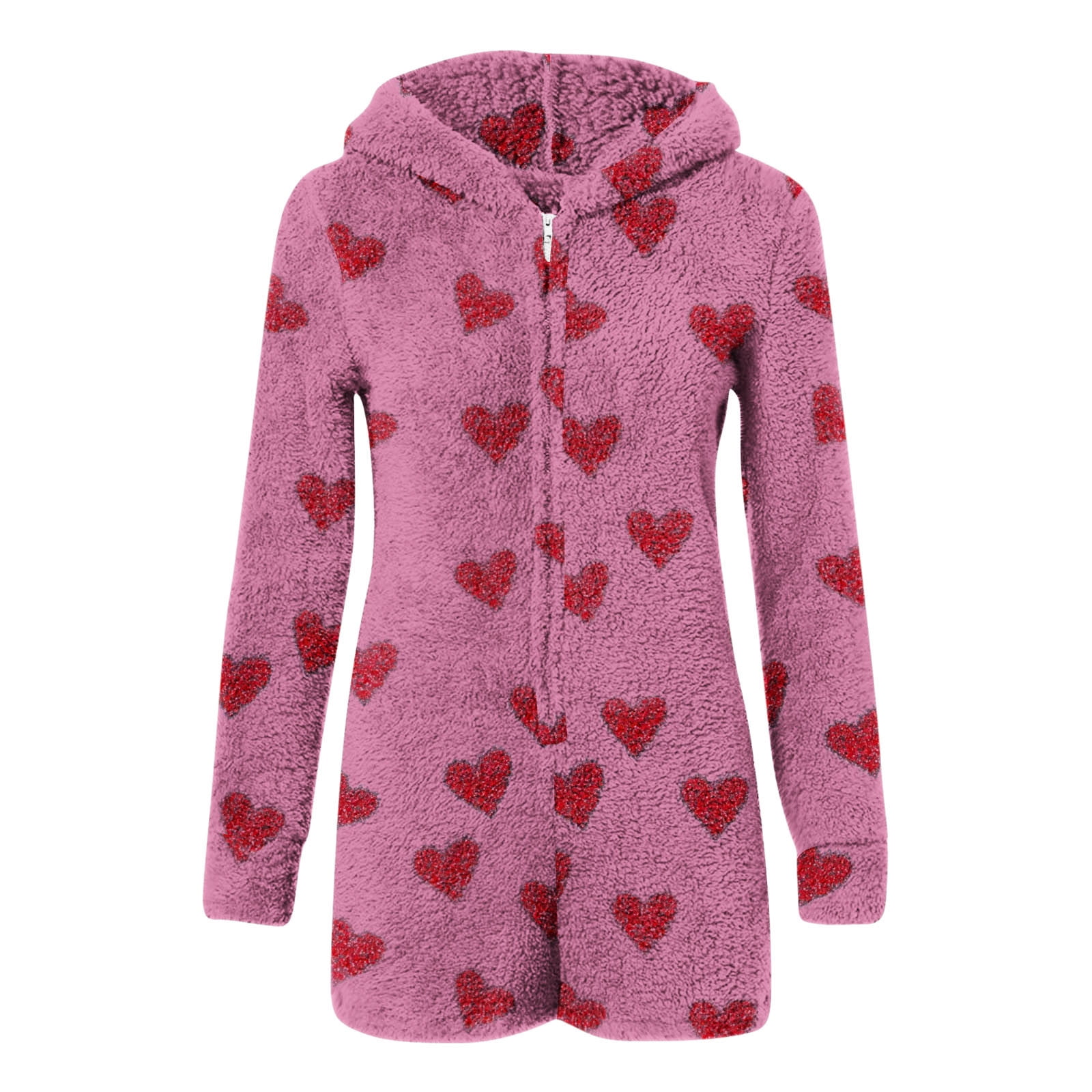 Aobny Cute Christmas Pajamas Women Fleece Valentine's Outfits Pink Onesies Long Sleeve Christmas Outfits for Women,L