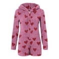 thumbnail image 3 of hotojiny Women One Piece Pajama Jumpsuit with Hooded Soft Warm Fuzzy Sleepwear Cold Weather Full Zip Heart Housecoat Sherpa Loungewear, 3 of 5